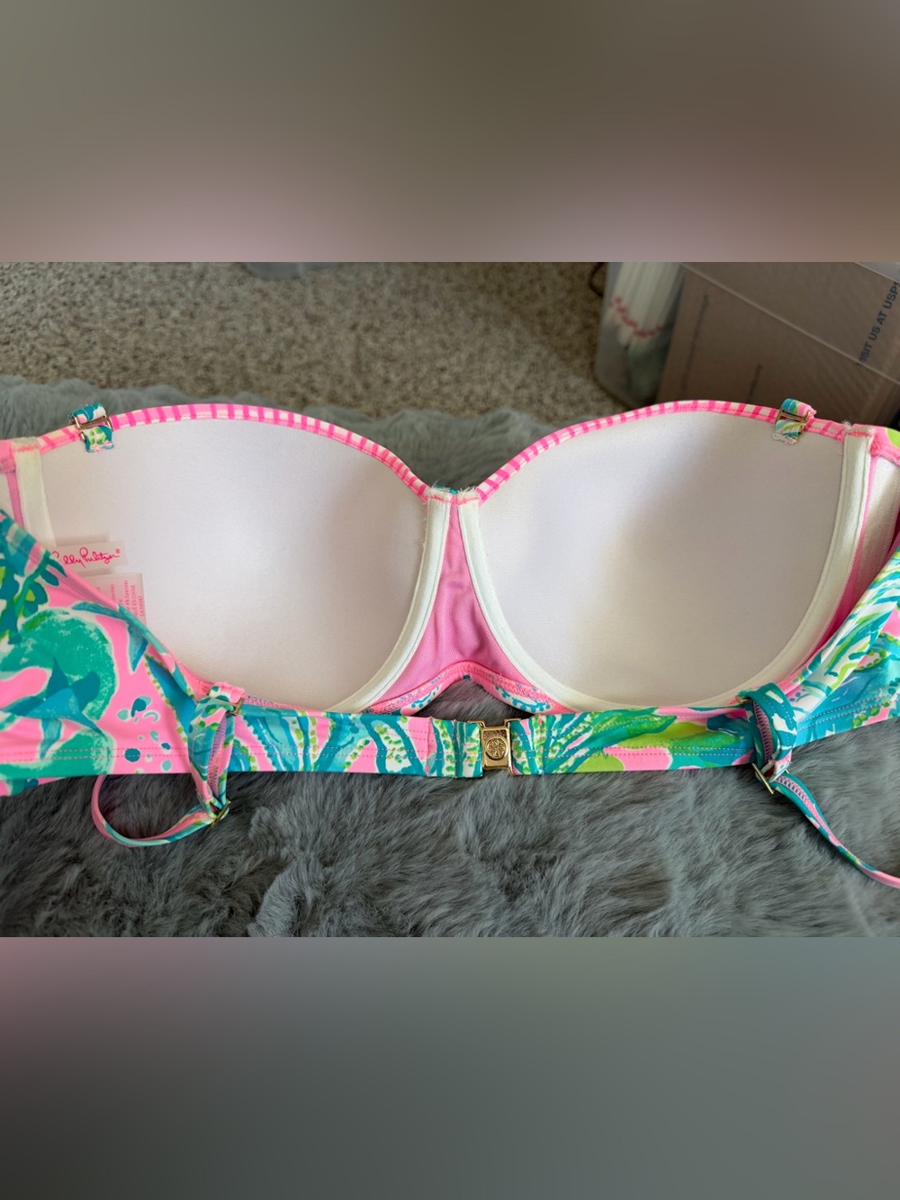 Lilly Pulitzer bikini top and bottom size 14 pink green hip nautic swimsuit - Picture 3 of 13